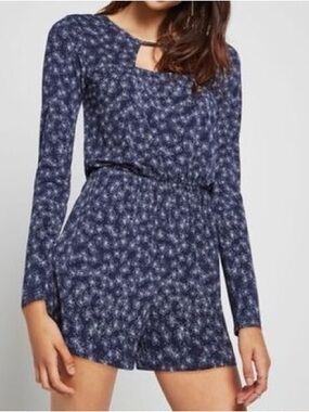 BCBGeneration Navy and White Botanical Print Romper